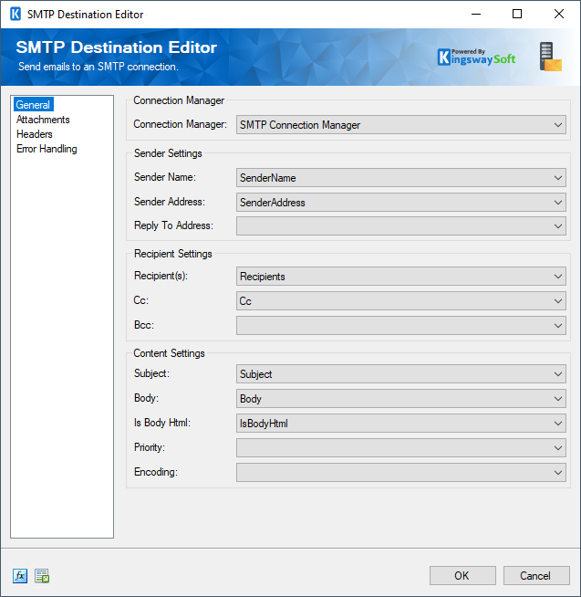 SMTP Destination Editor - General Page